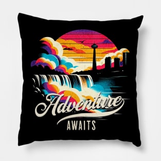 Adventure Awaits Niagara Falls Vintage Design Pillow