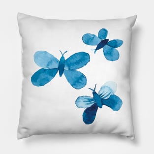 watercolor butterflies and flowers in blue, seamless repeat pattern Pillow