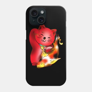 Right paw red maneki neko lucky cat with fish Phone Case