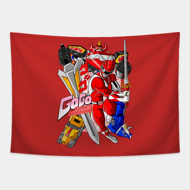 Go Go Rangers Adventure (Red) Tapestry by BuckRogers