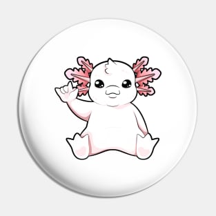 Cartoon axolotl shows I love you - ASL hand gesture Pin