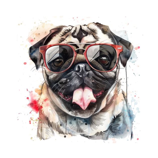 Pug with Sunglasses (Watercolor) by Wayward Purpose