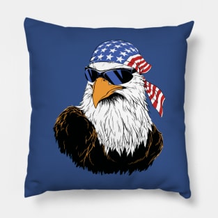 4th of July - Patriotic Eagle with Glasses - Flag USA - Sticker Pillow