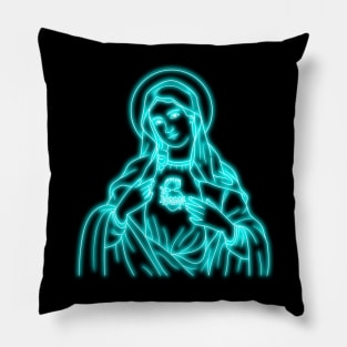 Light Blue Neon Virgin Mary Pillow