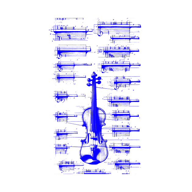 Blue Neon Da Vinci violin blueprint by Trip Tank