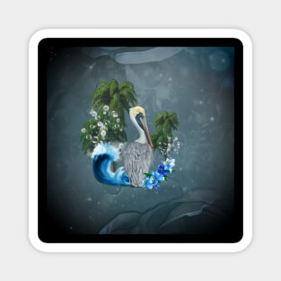 Wonderful pelican with wave and palm trees Magnet