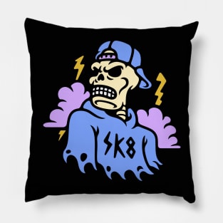 Cool Skater Skeleton with Thunderclouds Pillow