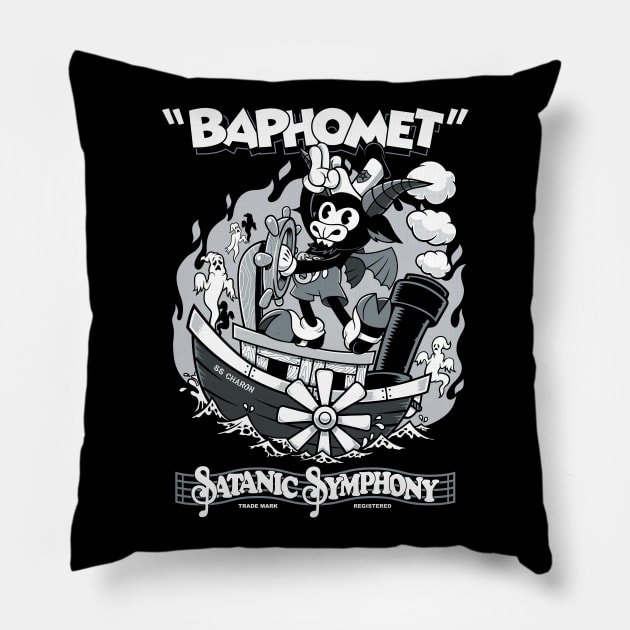 Vintage Cartoon Baphomet - Steamboat Baphy - Occult - Satanic Symphony Pillow by Nemons