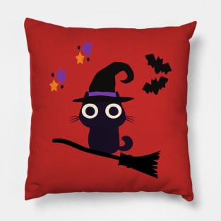 Cute Halloween Black Cat Witch Pillow