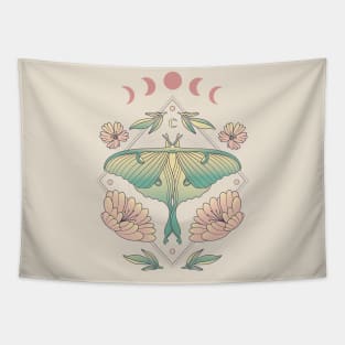 Fairycore Floral Butterfly Moth Moon Phases Tapestry