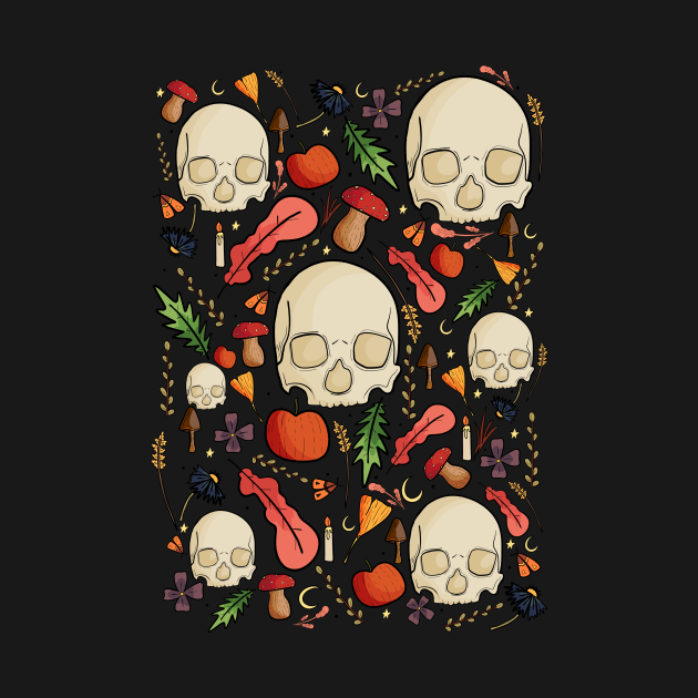 Disover Skulls, leaves and mushrooms - Autumn - T-Shirt