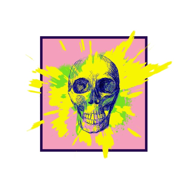 Skull on bright colored paint splash - Graffiti art illustration by InkLove