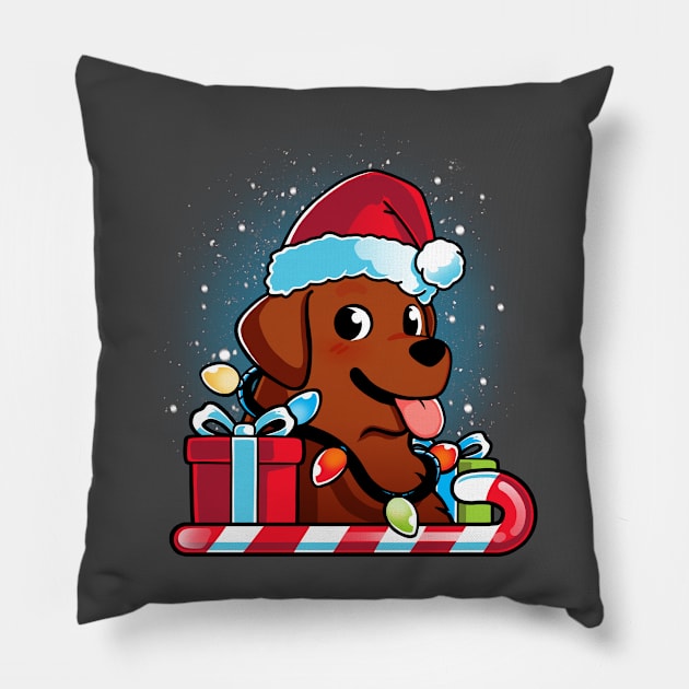 Chocolate Brown Labrador Dog Christmas Pillow by Digital Magician