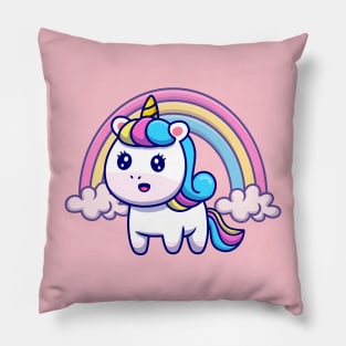 Cute Unicorn With Rainbow Cartoon Pillow