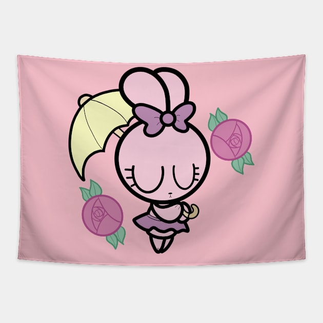 Pink Umbrella Bunny Tapestry by Ms.Tiny