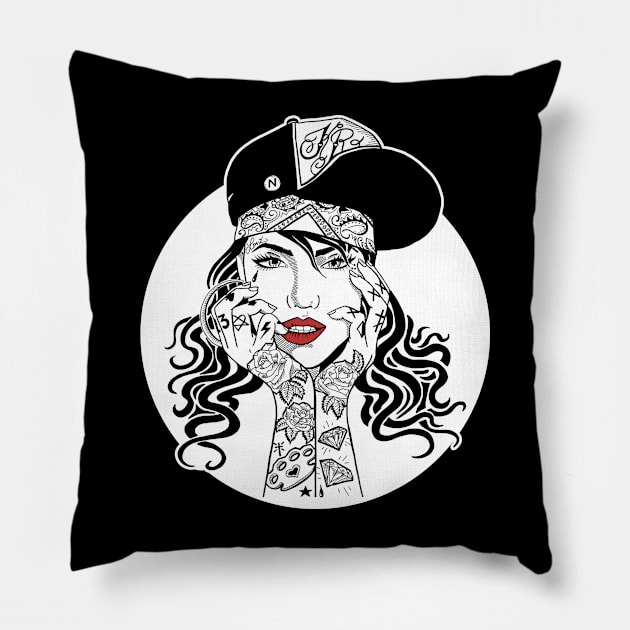 Skate Girl with Tattoo Pillow by Kingrocker Clothing