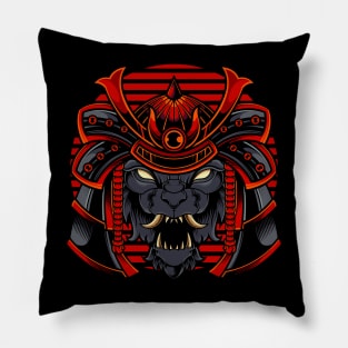 Roaring Samurai: Powerful Wolf Head with a Warrior's Helmet Pillow