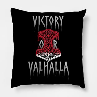 Victory or Valhalla Mjolnir Viking Norse Hammer of Thor Red Pillow