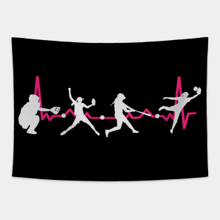 Girls Womens Softball Baseball Heartbeat Tapestry