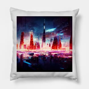 Cyberpunk City at Night Pillow