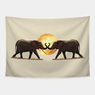 Elephants with Sun in Africa Tapestry