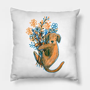 Dog and Flowers Pillow