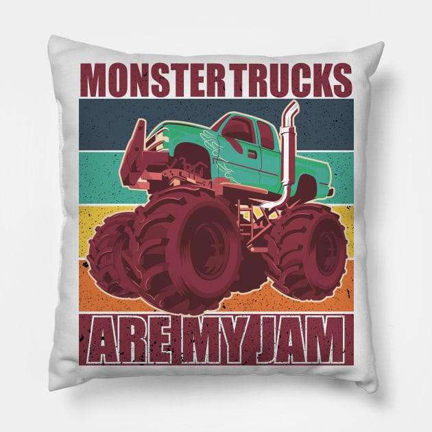 Vintage Monster Truck Are My Jam Retro Pillow by hadlamcom