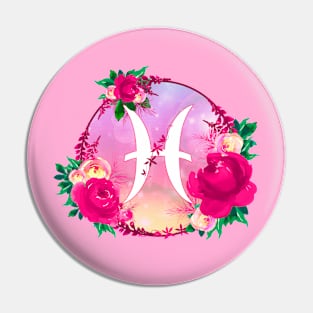 Pisces Zodiac Horoscope Pink Floral Monogram Pin