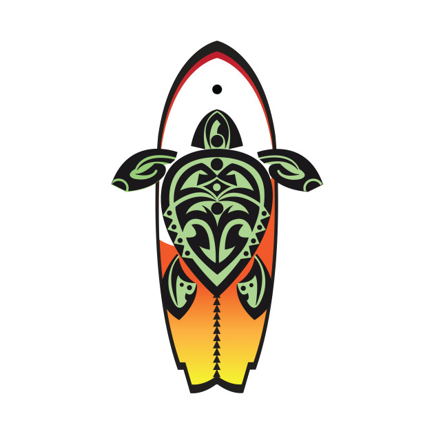 Tribal Turtle Tattoo Surfer Dude / Orange and Yellow by srwdesign