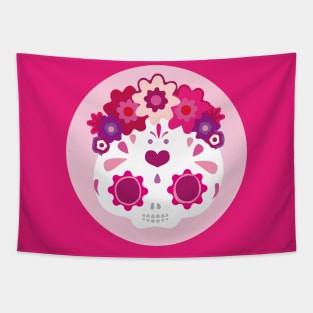 Kawaii mexican sugar skull adorable pink flower headband cute day of the dead Tapestry