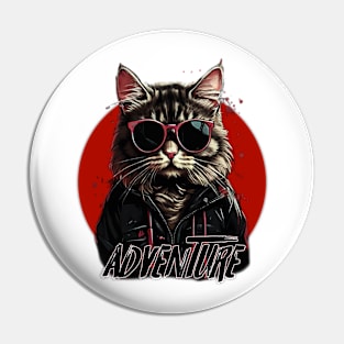 Adventure Retro Cat Design Pin