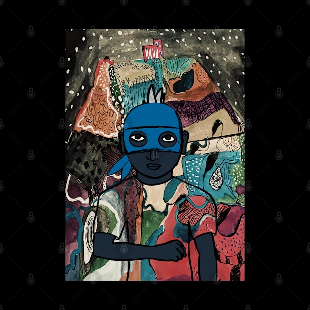 Mysterious Male Character with Basic Mask and Blue Accents in a Night of Secrets by Hashed Art