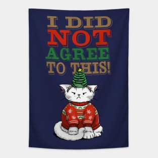 Disgruntled Cat in Ugly Christmas Sweater (dark background) Tapestry