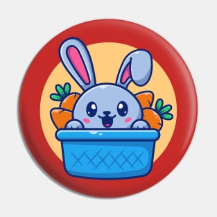 Cute Rabbit In Basket With Carrot Cartoon Pin