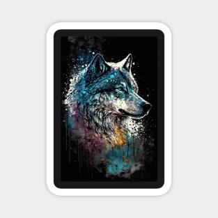 Mean Wolf portrait with blue and purple glow Magnet