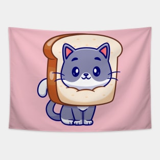 Cute Cat In Bread Cartoon Tapestry