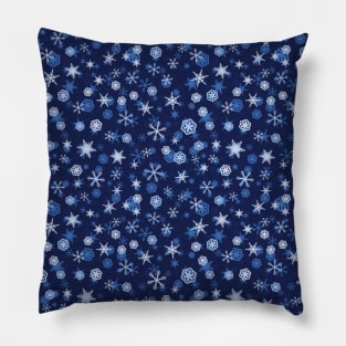 Bright Blue and Winter White Snowflakes Pattern Pillow