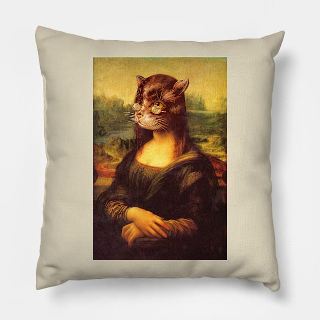 Meowna Lisa Pillow by DankFutura