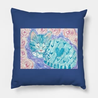 Valentine blue cat kitten flowers Pillow