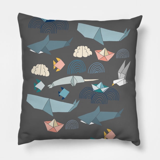 Marine Origami Animals Pillow by tangerinetane