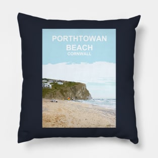 Porthtowan beach Cornwall. St Ives Bay. Cornish gift. Travel poster Pillow