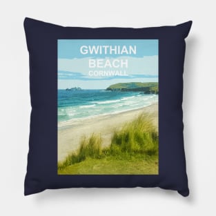 Gwithian Beach Cornwall UK Coast poster St Ives Pillow