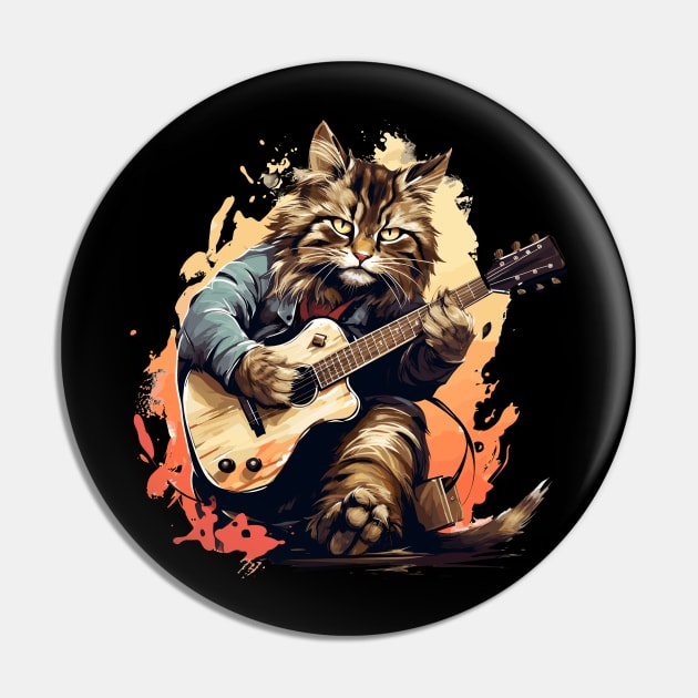 Maine Coon Cat Playing Guitar Pin by Graceful Designs