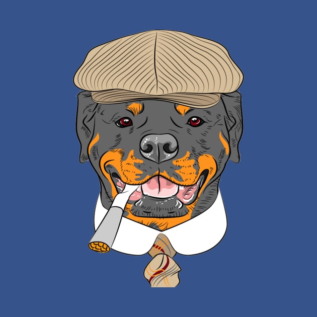 Hipster dog Rottweiler breed in a brown cap, with a tie and a cigarette by amramna