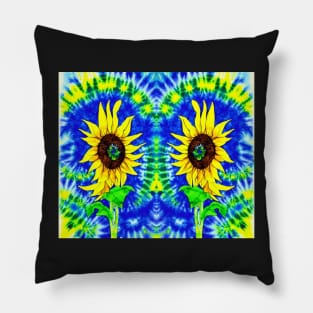 Tie Dye Sunflowers - Blue Aesthetic Psychedelic Pillow