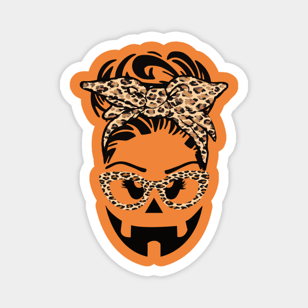 Jack O Lantern Face pumpkin messy bun Halloween leopard funny Magnet by DODG99