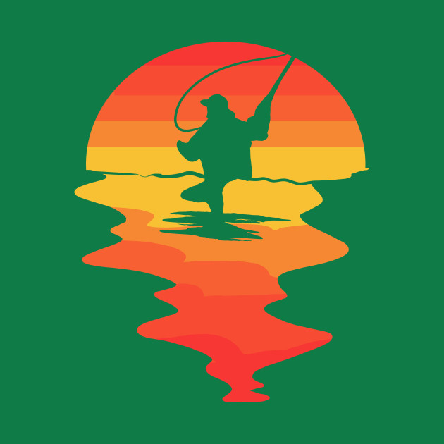 Discover Vintage Sunset Fly Fishing Retro Fisherman Sunrise - Fly Fishing - T-Shirt