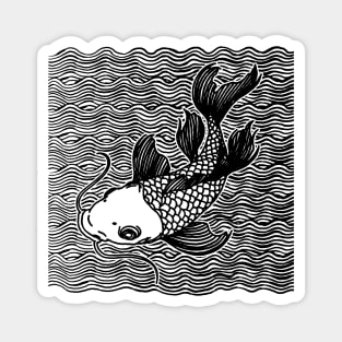 Koi Fish Great Wave Tattoo V2 Blk Magnet