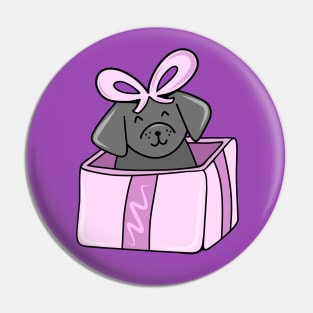 Cute Holiday Dog in a Giftbox Present, made by EndlessEmporium Pin