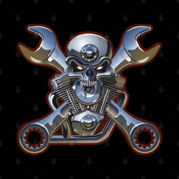 metall skull with engine by Mechanik